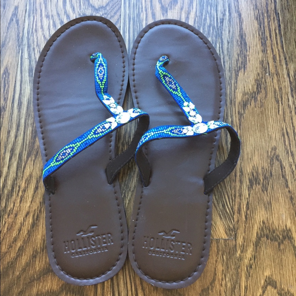 leather hollister flip flops