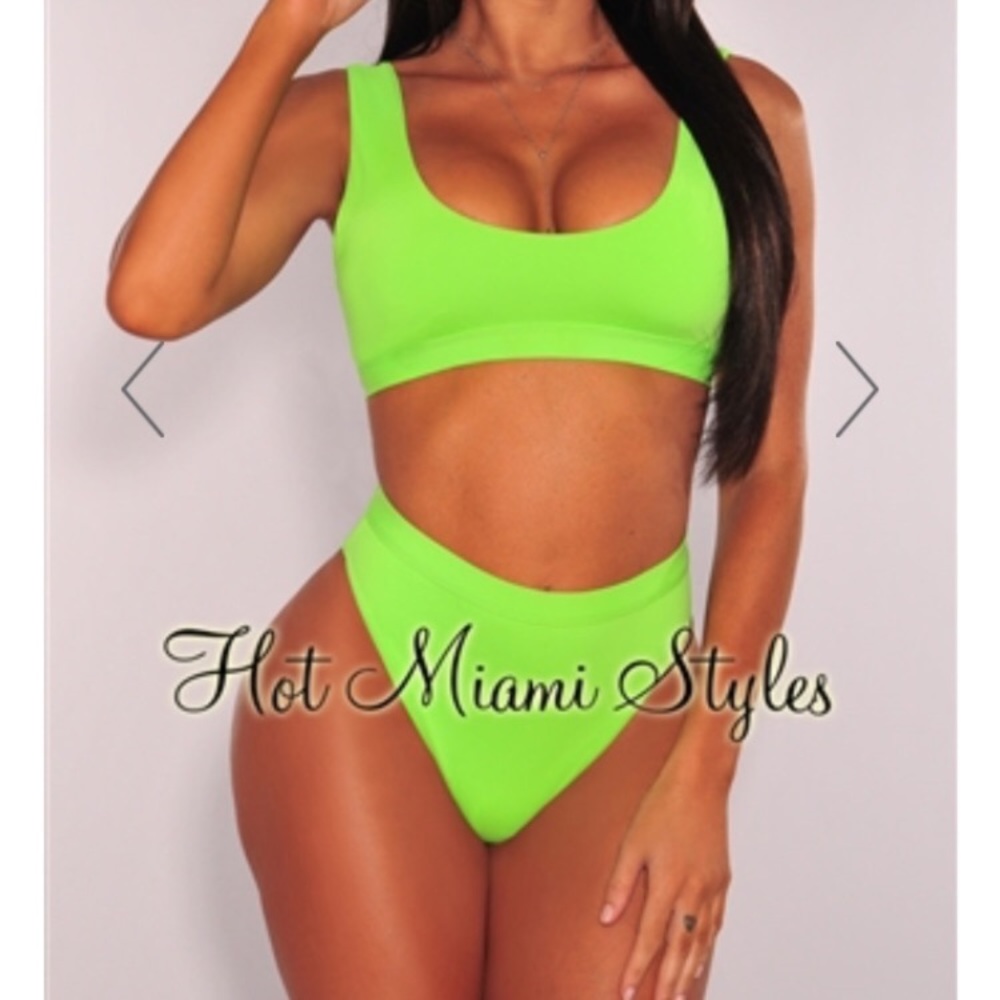 HOT MIAMI STYLES LIME GREEN HIGH WAIST BIKINI