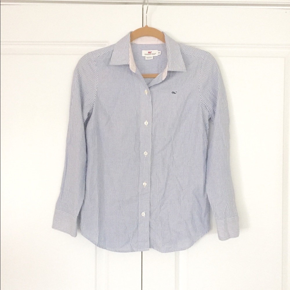 Vineyard Vines Striped Button Down With Pink