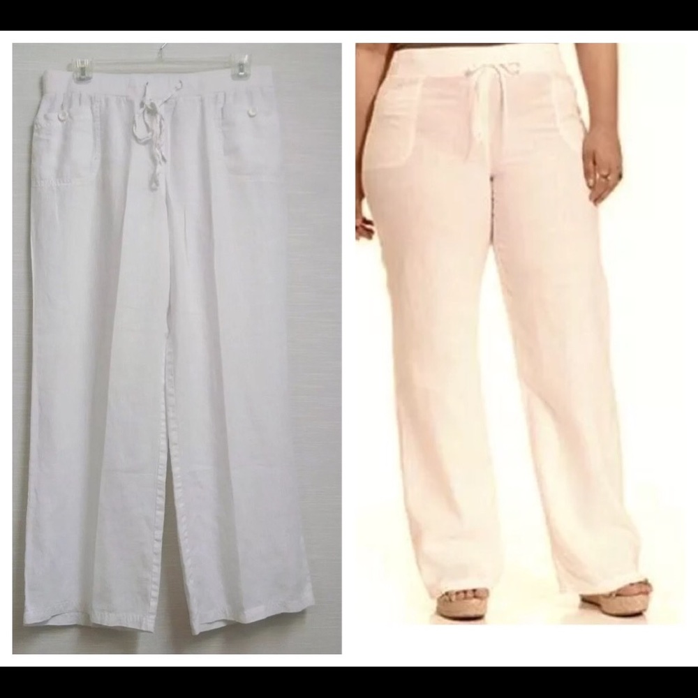 NWT STYLE & Co. White Linen Wide Leg Comfort Pants Sz 0XP 14/16 Petite