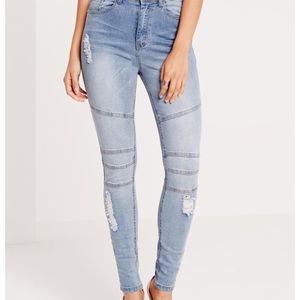 high waisted stonewash ripped skinny jeans