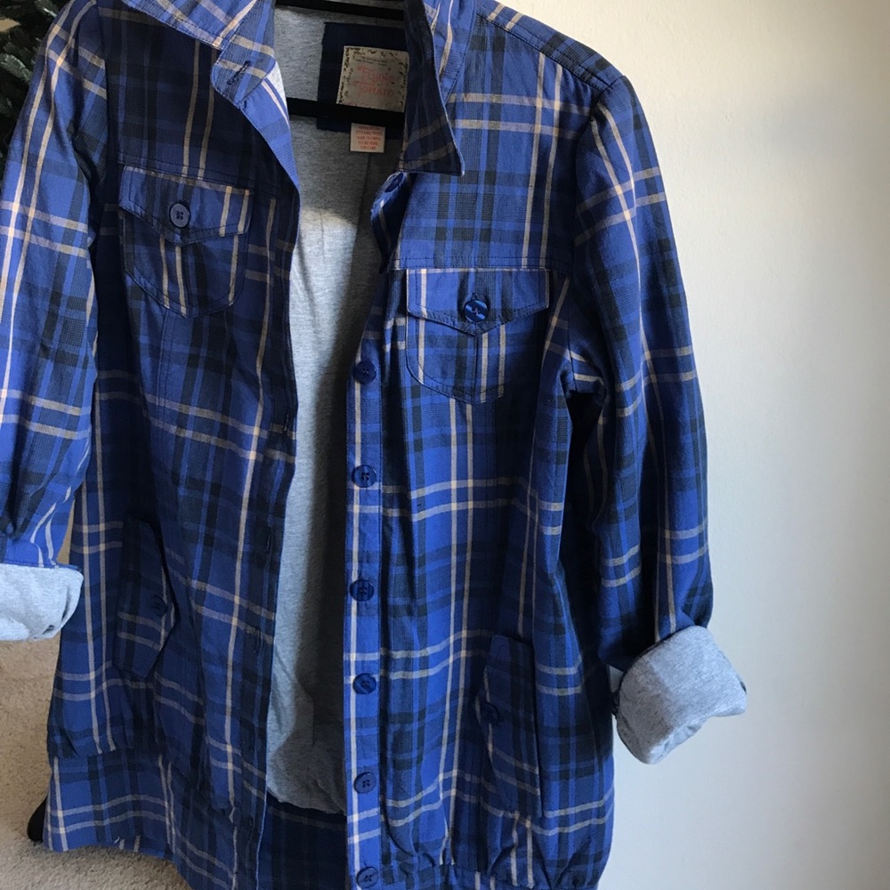 Flying tomato  by Salt and Pepper shirt jacket.