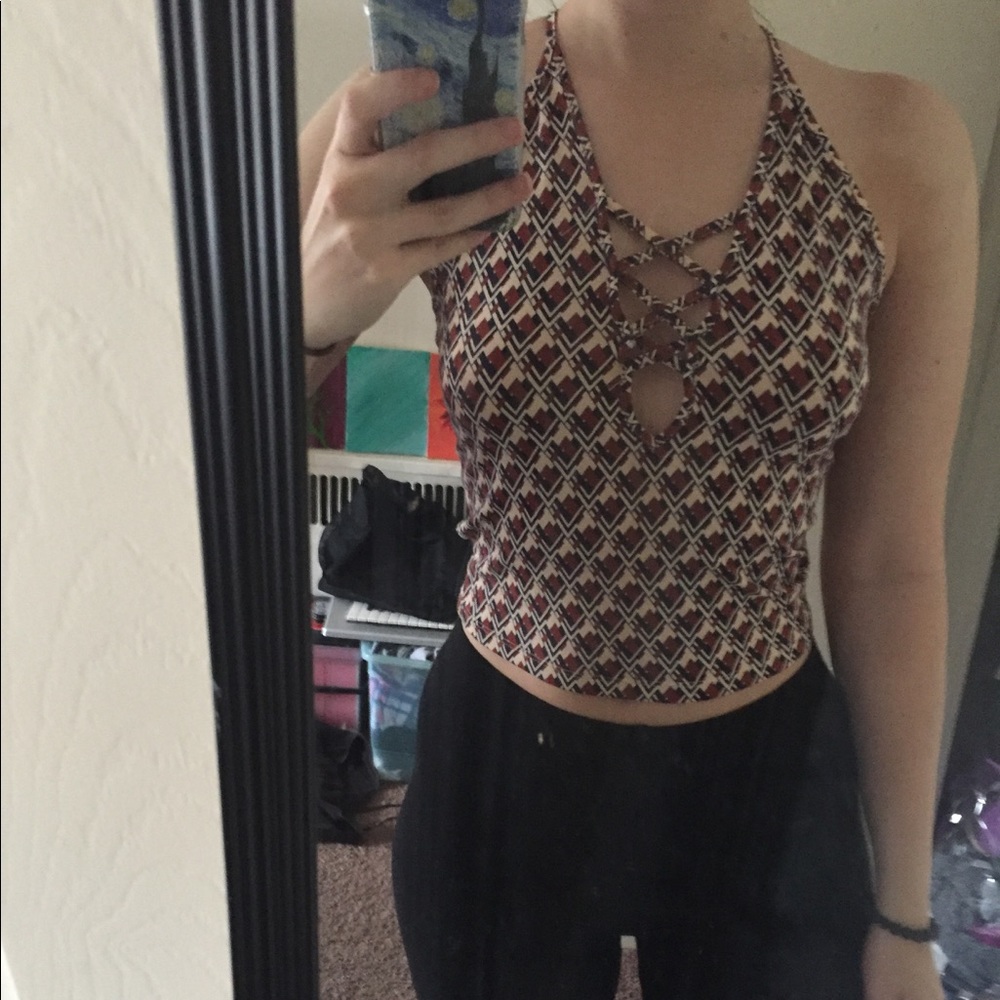 Tan Criss cross chest crop top