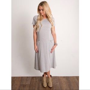 🔸SOLD🔸Grey and White Striped Midi Dress