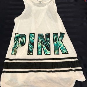 ✨ PINK tropical white tank top☺️