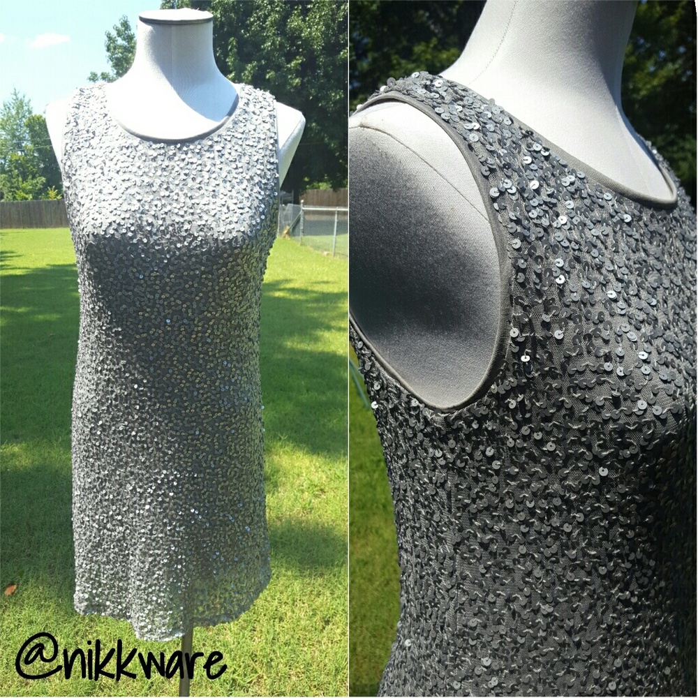 Silver sequin sleeveless cocktail dress