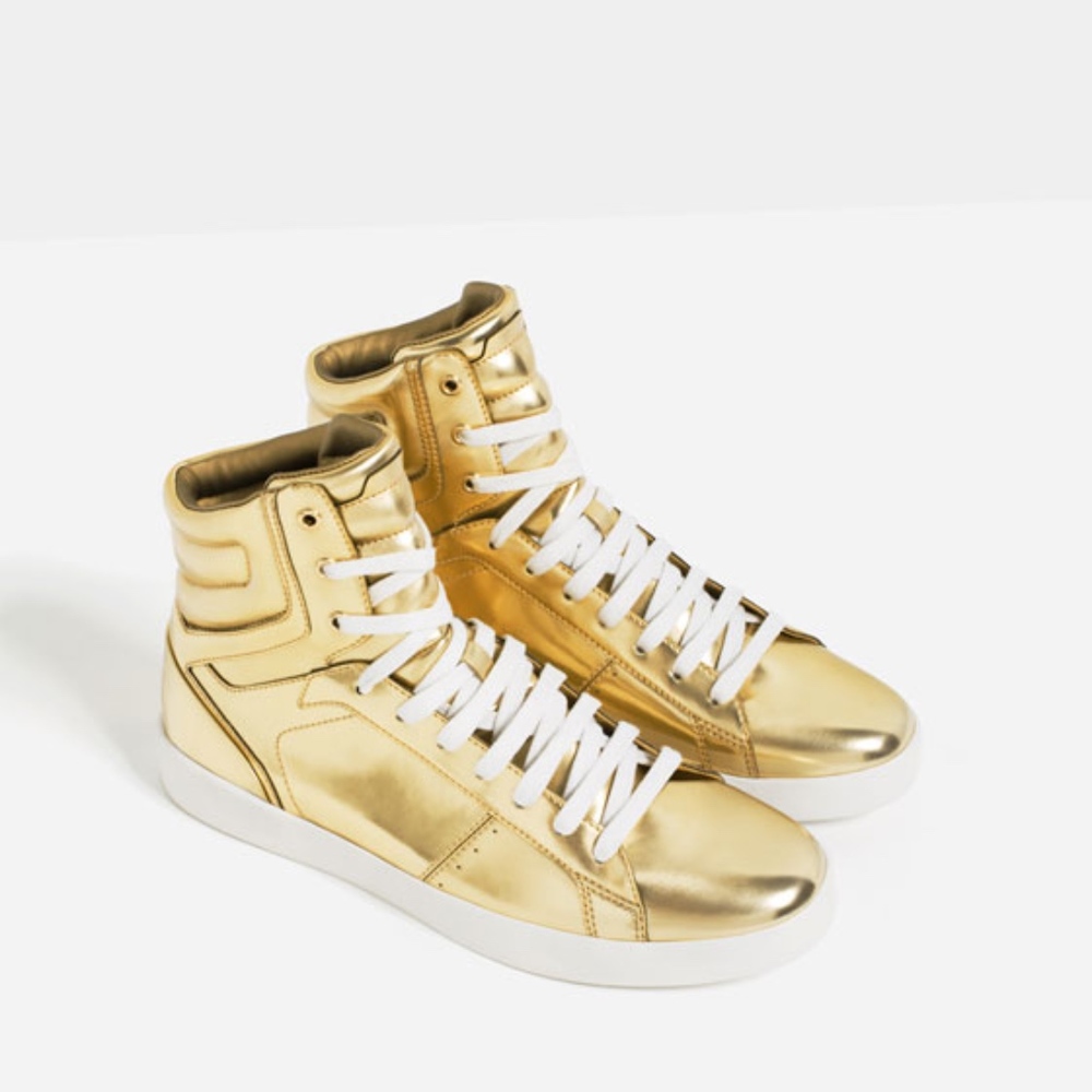 SPECIAL EDITION GOLD TONED HIGH TOP SNEAKERS  ZARA