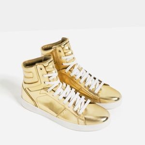 SPECIAL EDITION GOLD TONED HIGH TOP SNEAKERS  ZARA