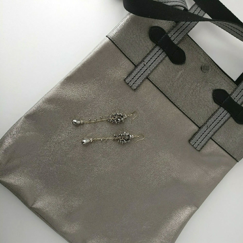 Silver Champagne Faux Leather Tote Bag