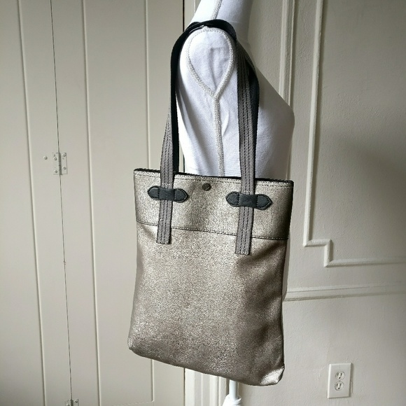 Silver Champagne Faux Leather Tote Bag - Picture 2 of 6