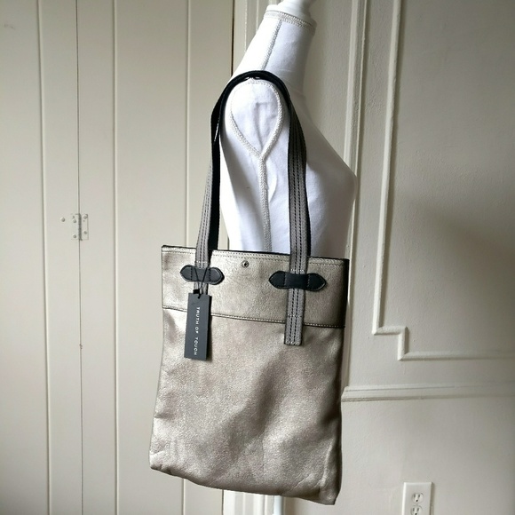 Silver Champagne Faux Leather Tote Bag - Picture 4 of 6