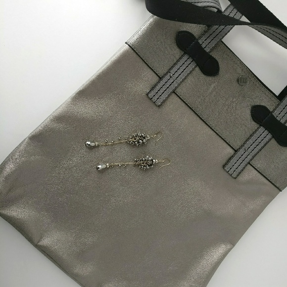 Silver Champagne Faux Leather Tote Bag - Picture 1 of 6