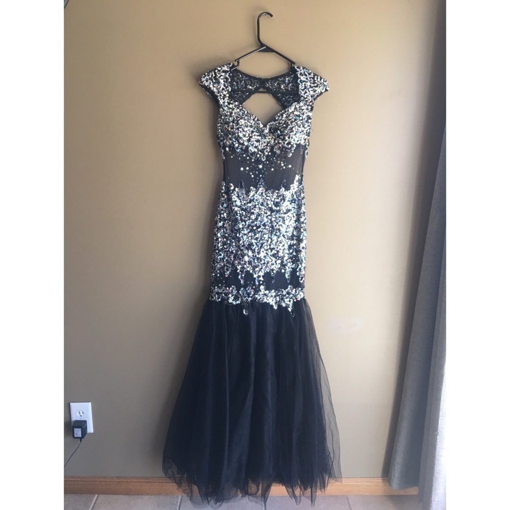 Beautiful black beaded prom dress- Alyce Paris