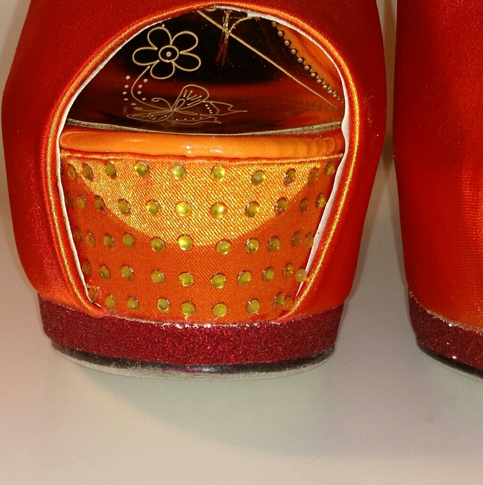 ORANGE SATIN PLATFORM PUMPS - Picture 5 of 7