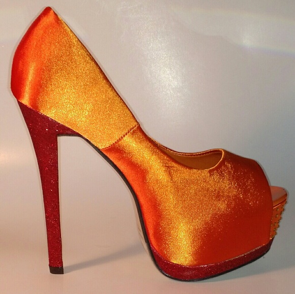 ORANGE SATIN PLATFORM PUMPS - Picture 4 of 7