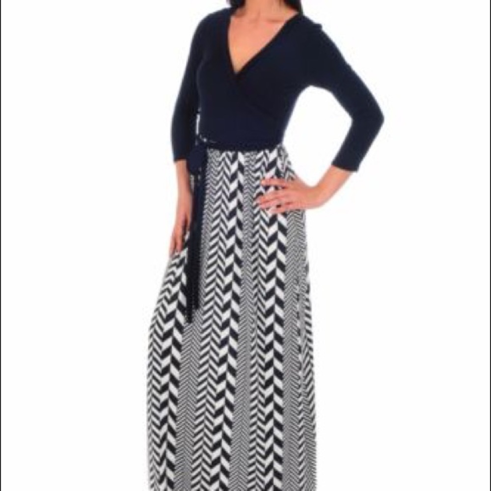 Navy and White Chevron Maxi Dress
