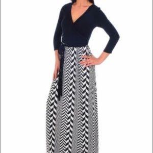 Navy and White Chevron Maxi Dress