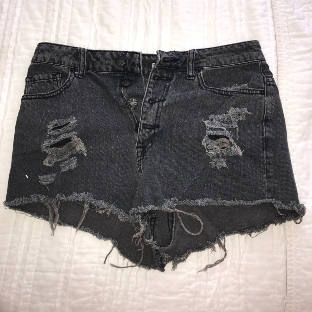 Black denim shorts