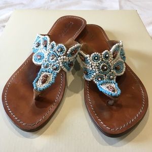 Mystique Sandals Turquoise White Beaded Leather