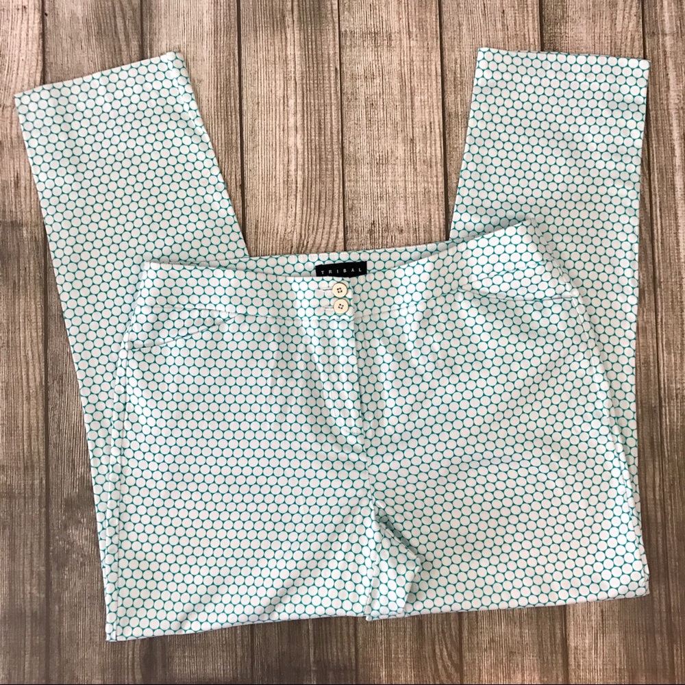 Tribal Teal Patterned Slim Leg Pant - Picture 2 of 5