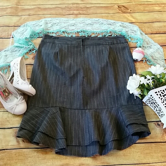 Dots Dresses & Skirts - Gray Pinstripe Skirt with Ruffle on the back.