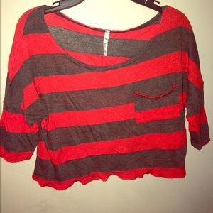 Grey and red cropped shirt