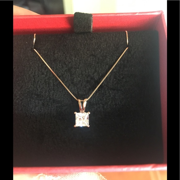 ⭐️ 1.0 Ct Princess Diamond 14K Gold 16” Necklace - Picture 3 of 7
