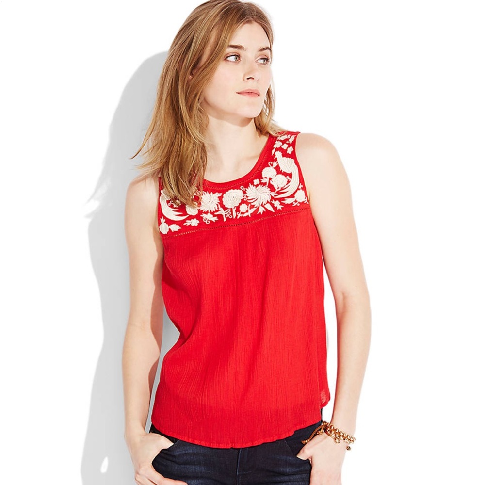 NWT Lucky Brand Red Embroidered Tank