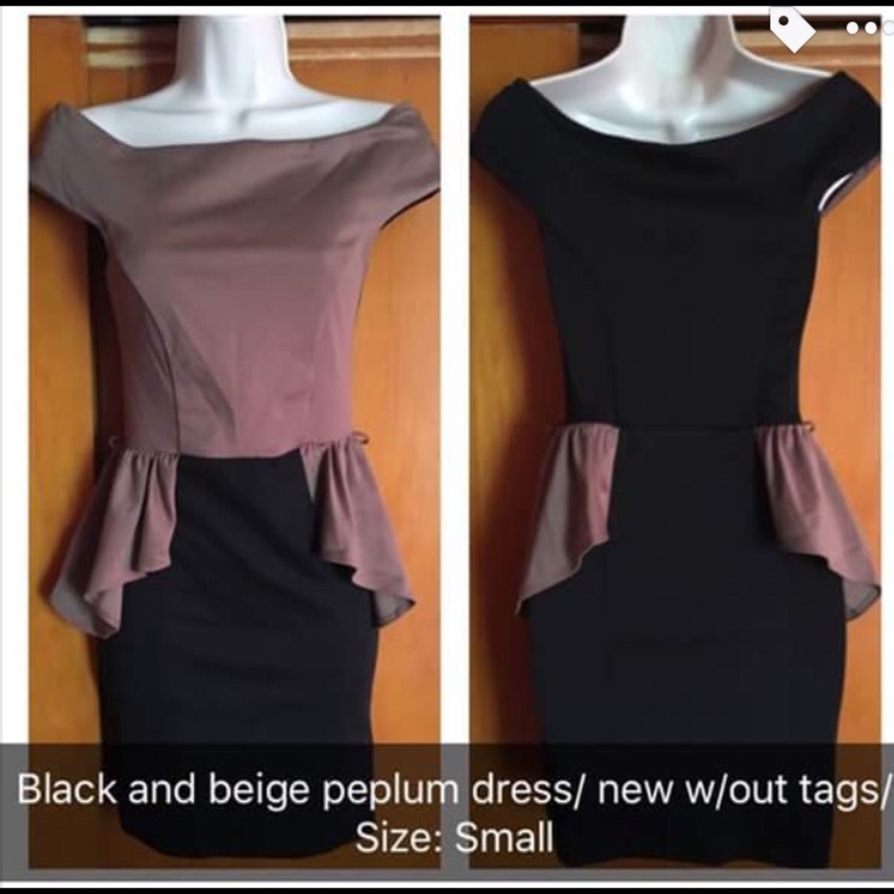 Tan black Off shoulder peplum dress