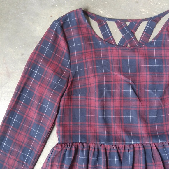 H&M Dresses & Skirts - H&M Blue Red Plaid Dress with Criss Cross Back