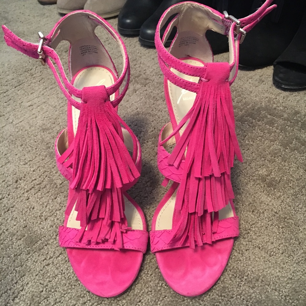 Brian Atwood hot pink fringe sandals