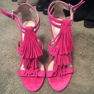 Brian Atwood hot pink fringe sandals