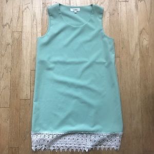 Mint green shift dress with lace detail