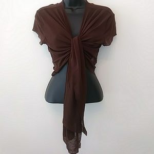 Guess Sheer Brown Wrap Front Top