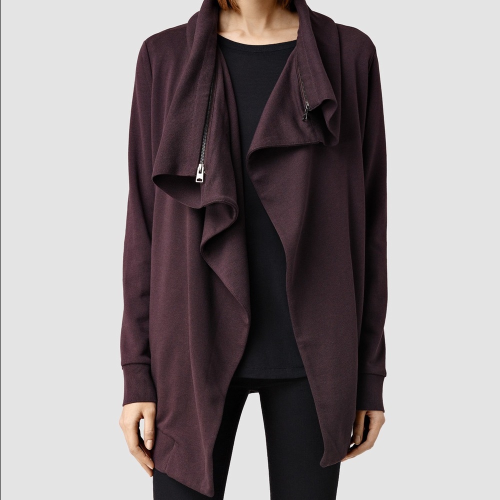 Allsaints Dahlia Sweat Cardigan Burgundy Sz. L