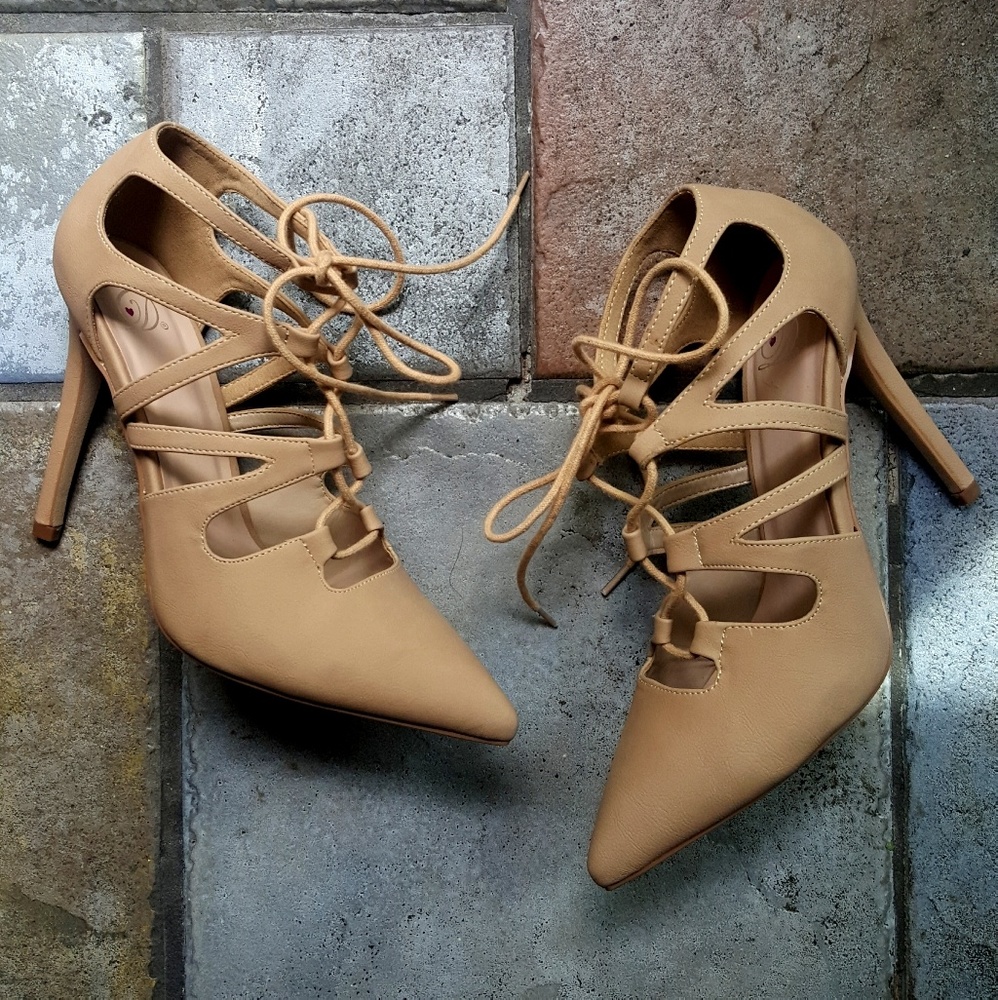 SALE Nude Lace Up Strappy Pumps