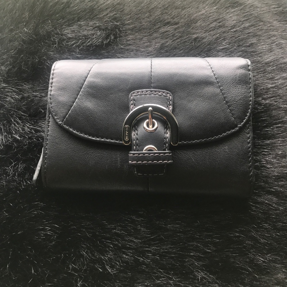 Silver & Black Trifold Leather Coach Wallet