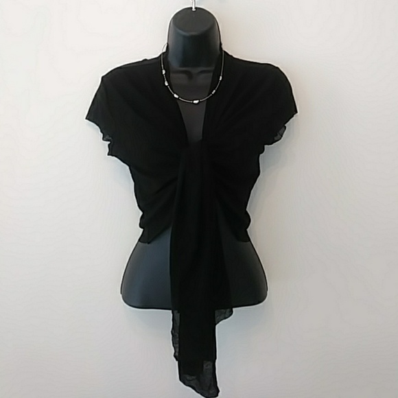 Guess Tops - Guess Sheer Black Wrap Front Top