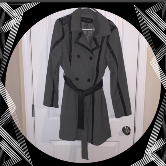 Ashley Stewart Jackets & Blazers - Plus Size Gray Canvas Faux Trim Trench Coat