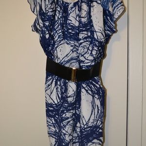 Blue and White City Triangles Dress NWT