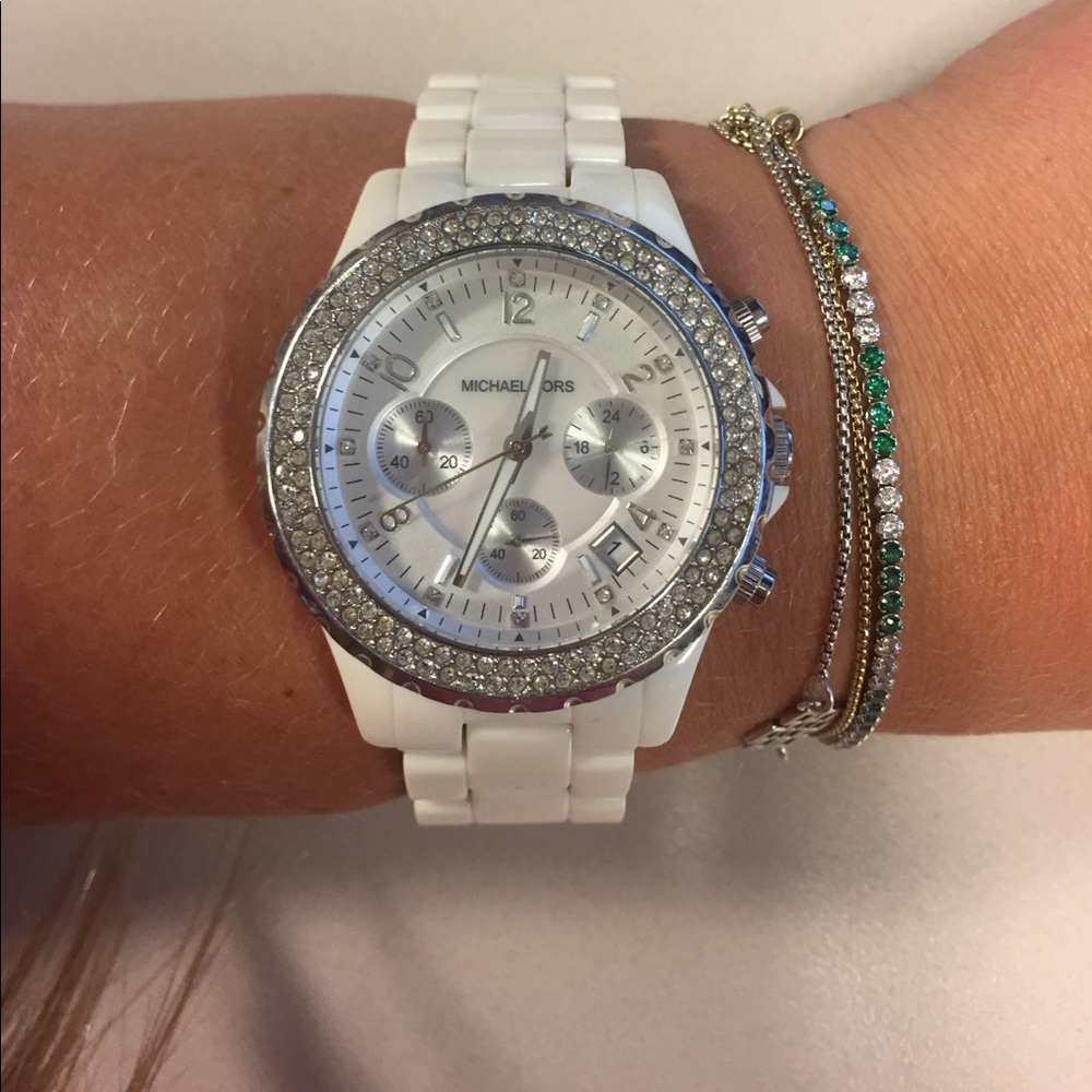 Michael Kors cream watch with rhinestones