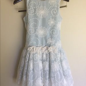 Girls' dress - pale green with beige lace overlay
