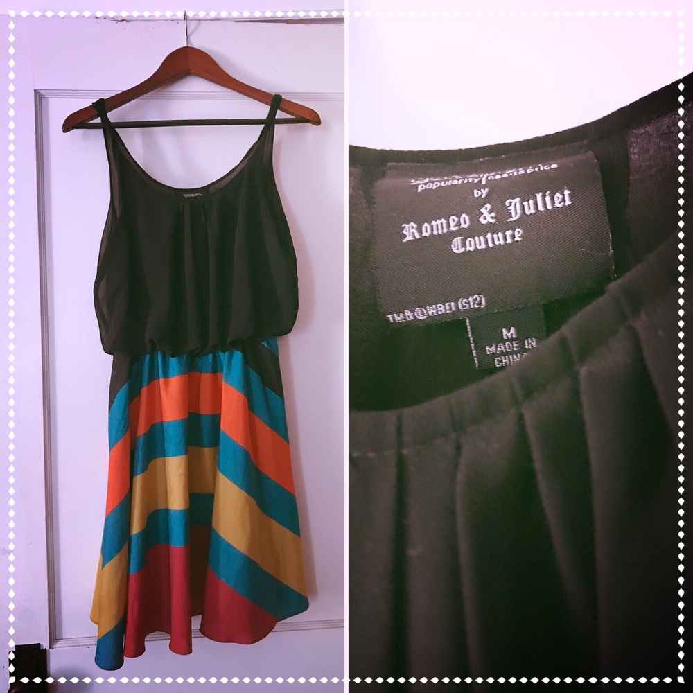 Color block dress - Striped skirt, billowed bodice
