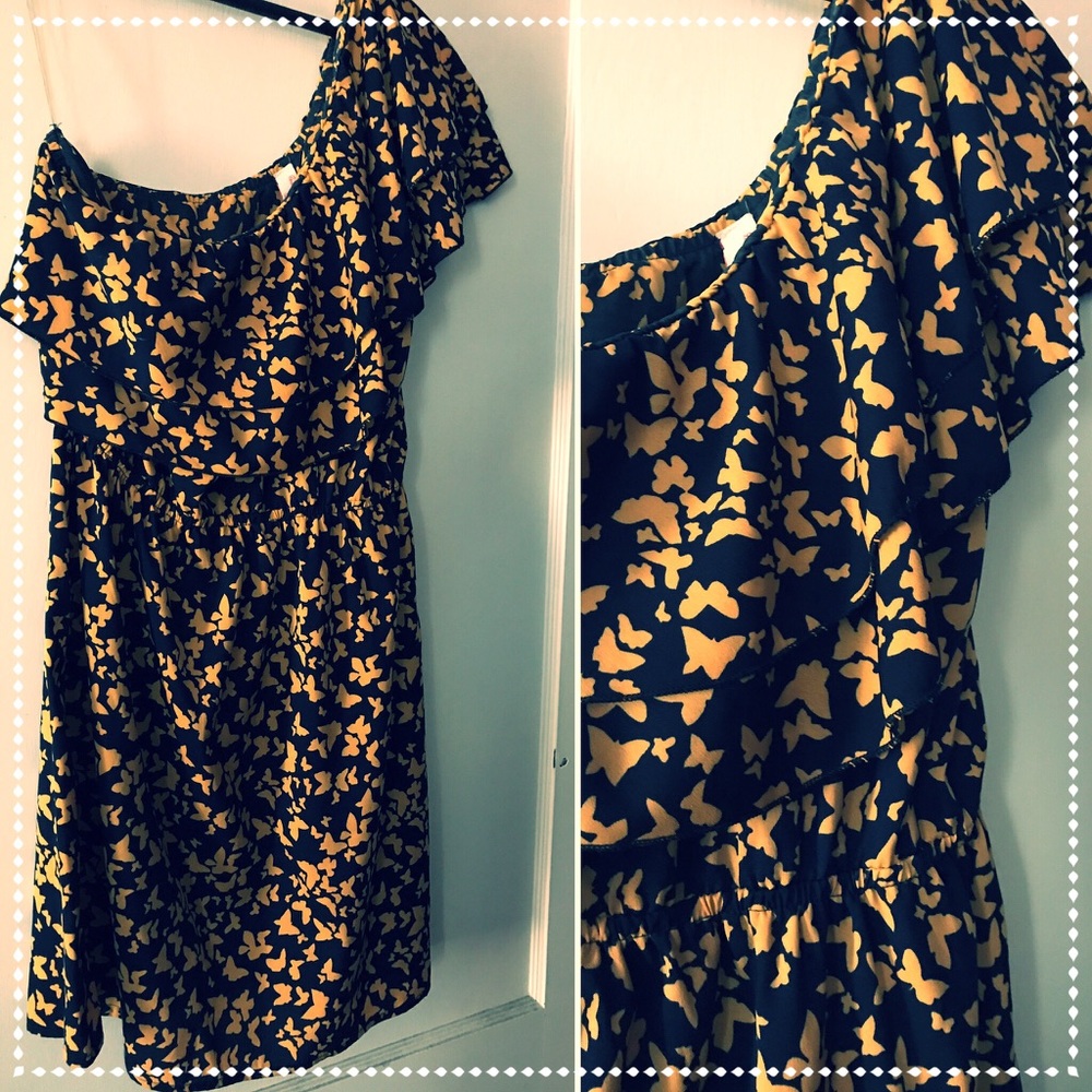 Navy and yellow butterfly printed dress