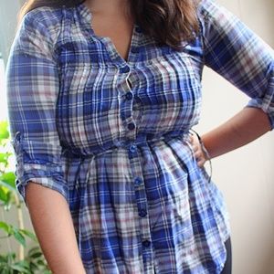 Cute Blue Plaid Baby doll Shirt!!