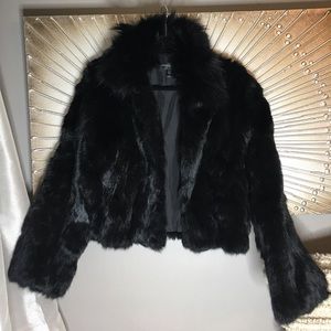 Black real fox/rabbit fur coat