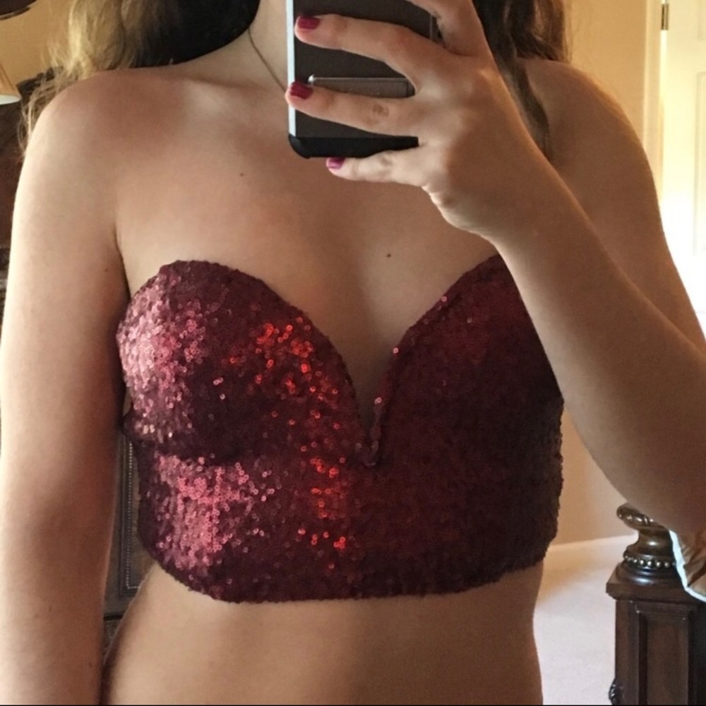 Tobi Red sequined crop top