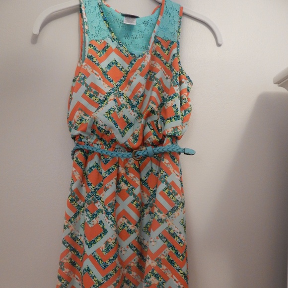 Coral and Teal Kids Dress - Picture 1 of 3