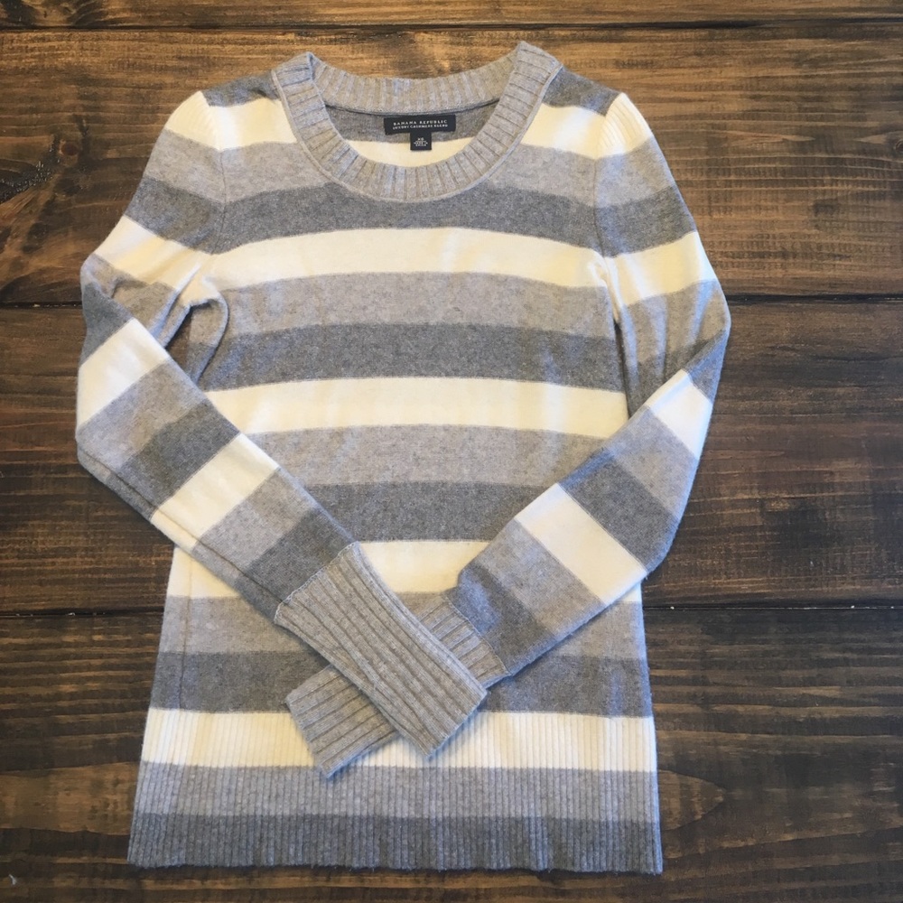 Banana Republic Cashmere Gray Stripe Sweater