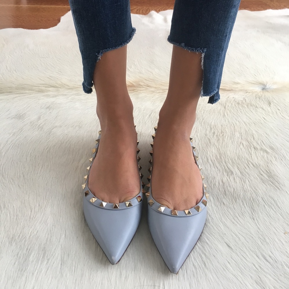 Light Blue Rockstud Valentino Flats